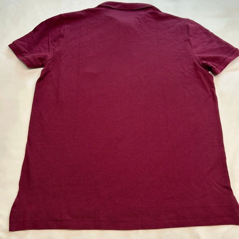 Polo Ralph Lauren Men Short Sleeve Pique Polo Shirt Burgundy Maroon Blue Pony L